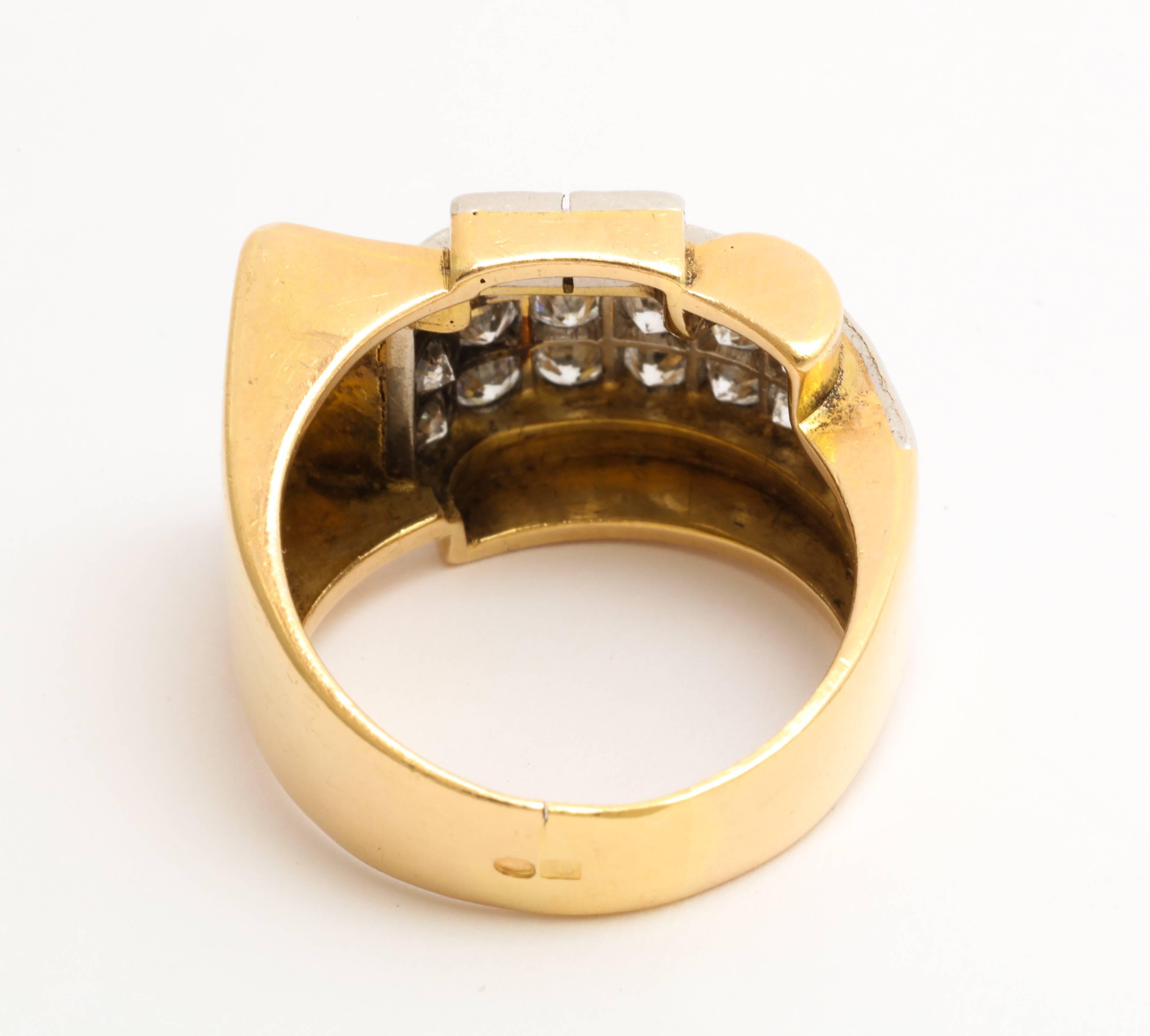  French Retro  Classic Design Gold and Diamond Ring In Excellent Condition In New York, NY