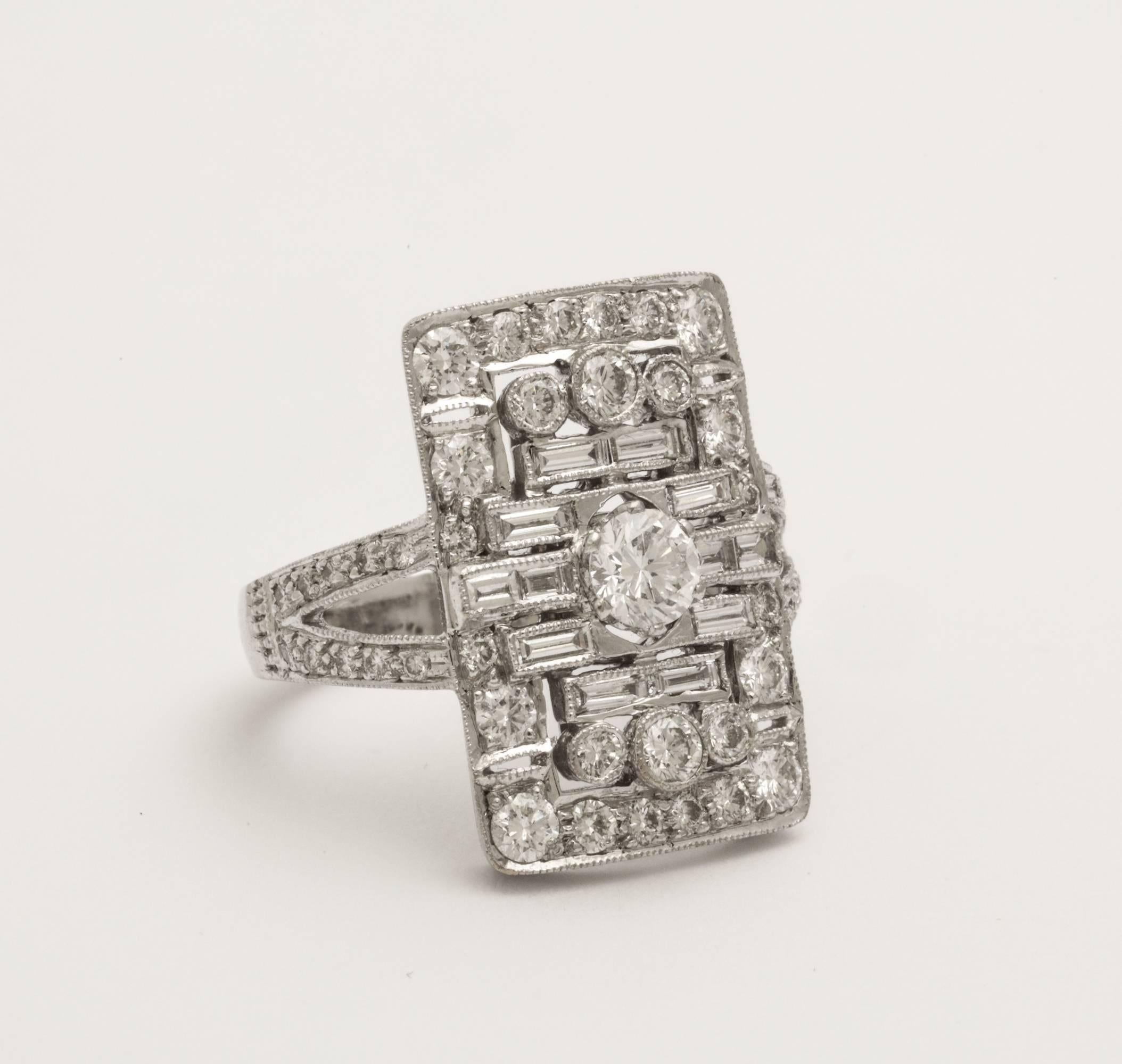 Art Deco French Deco Style Diamond Platinum Ring For Sale