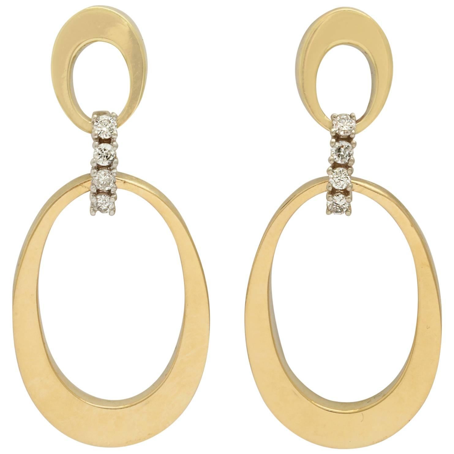 Modernist Diamond and Gold Earrings For Sale