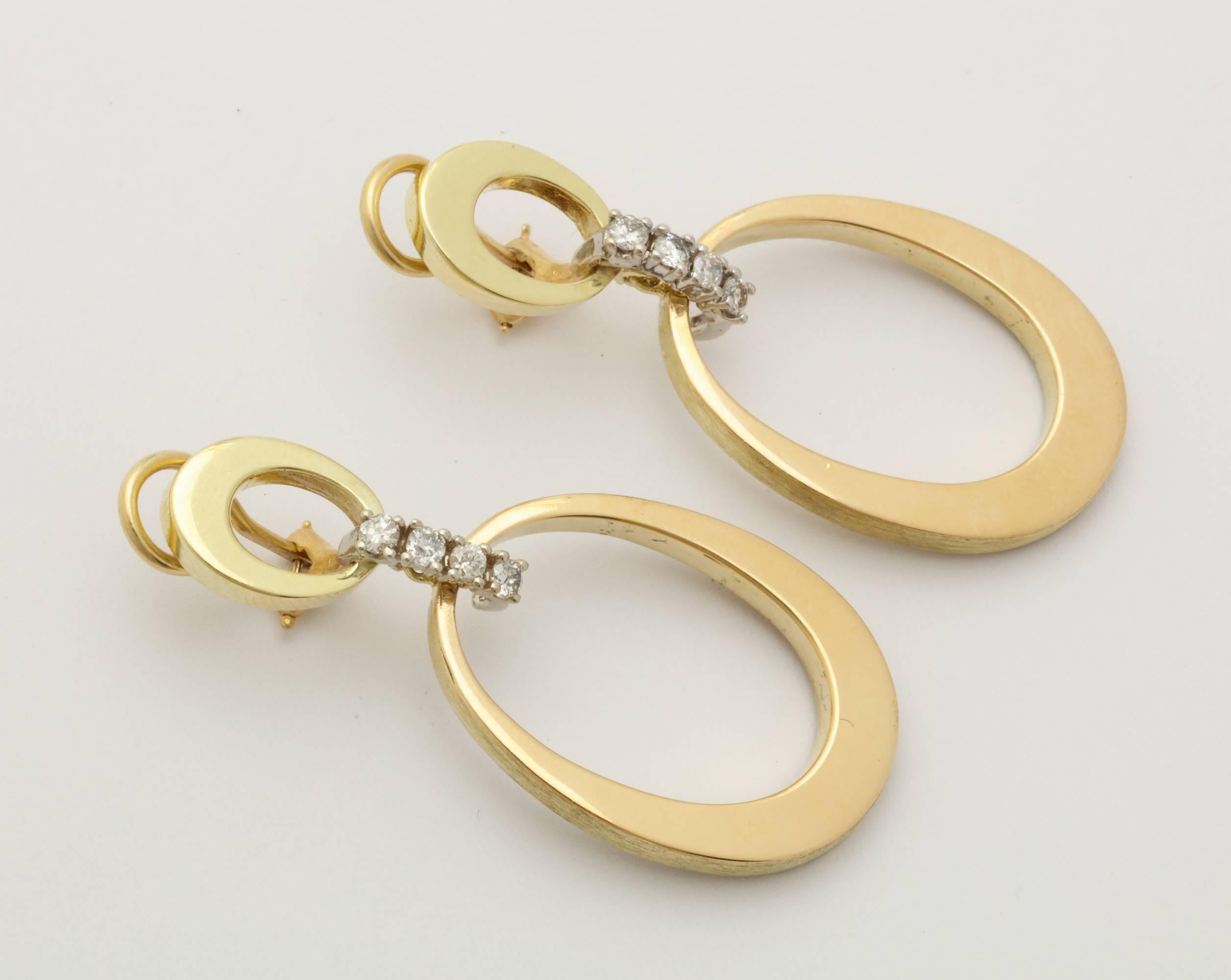 Women's Modernist Diamond and Gold Earrings For Sale