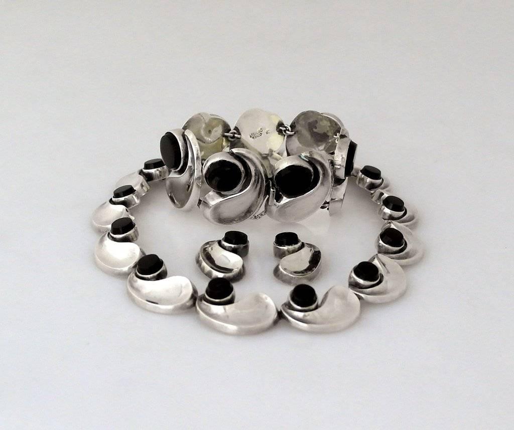 Antonio Pineda Taxco Sterling Silver Parure Necklace Bracelet & Earrings For Sale 2