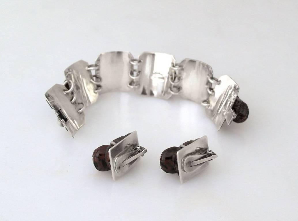 Carmen Beckmann Taxco Sterling Silver Frog Bracelet & Earrings Parure For Sale 2