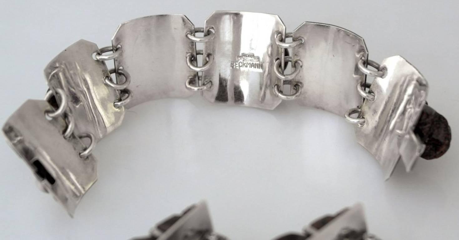 Carmen Beckmann Taxco Sterling Silver Frog Bracelet & Earrings Parure For Sale 3