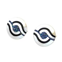 Margot de Taxco Sterling Silver and Natural Stone Inlay Cufflinks
