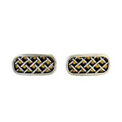 Vintage Margot de Taxco Enamel Sterling Silver Cufflinks Weave Motif