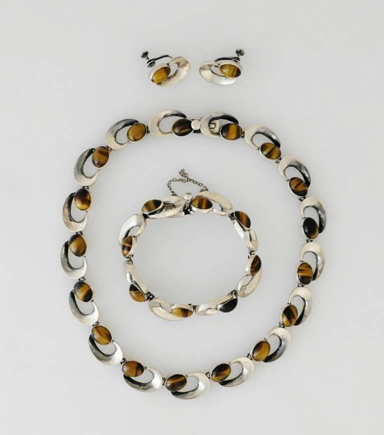 Antonio Pineda Tiger Eye Sterling Silver Parure In Excellent Condition For Sale In New York, NY