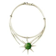 Retro Salvador Teran Sterling Silver Jade Modernist Starburst Necklace