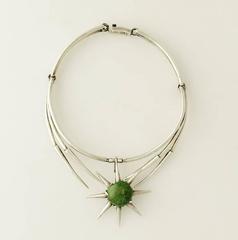 Salvador Teran Sterling Silver Jade Modernist Starburst Necklace