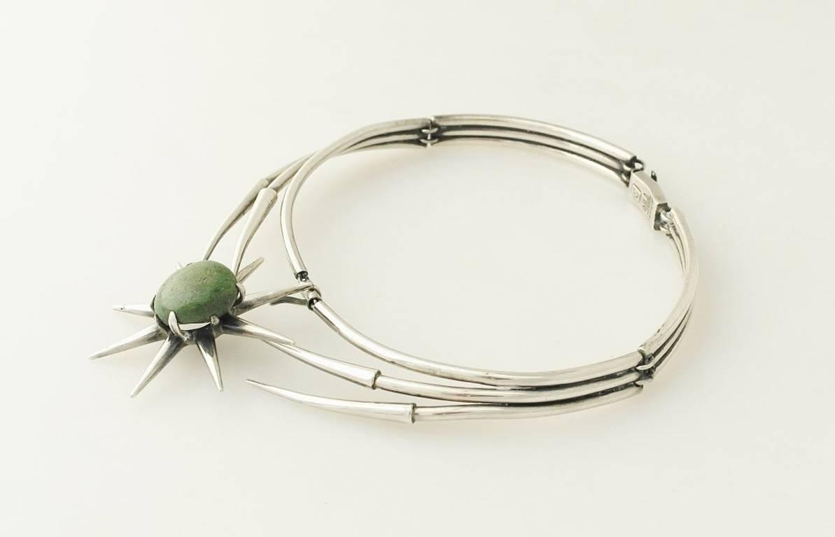 Women's Salvador Teran Sterling Silver Jade Modernist Starburst Necklace For Sale