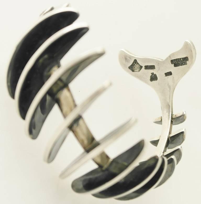 Men's Antonio Pineda .970 Silver 3-D Skeletal Fish Cuff Bracelet For Sale