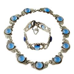 Los Castillo Sterling Silver & Blue Glass Necklace Bracelet Set