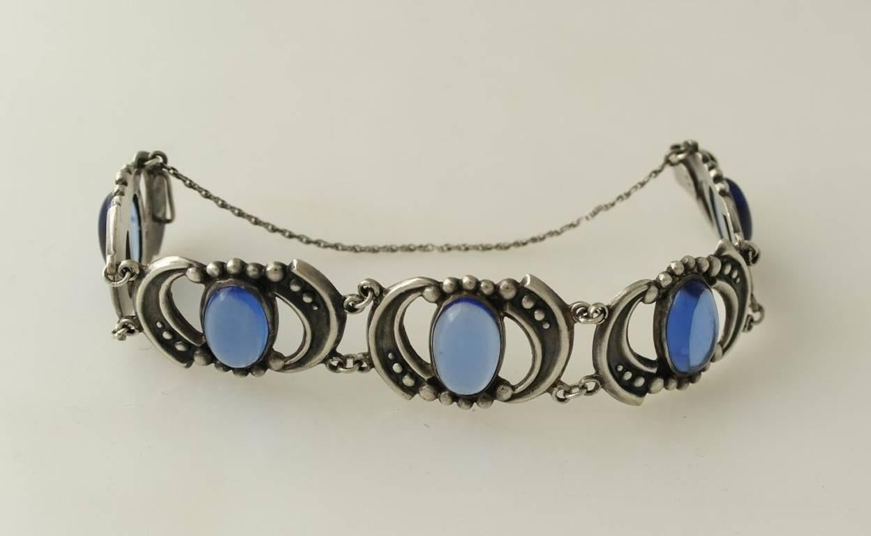 Los Castillo Sterling Silver & Blue Glass Necklace Bracelet Set For Sale 2
