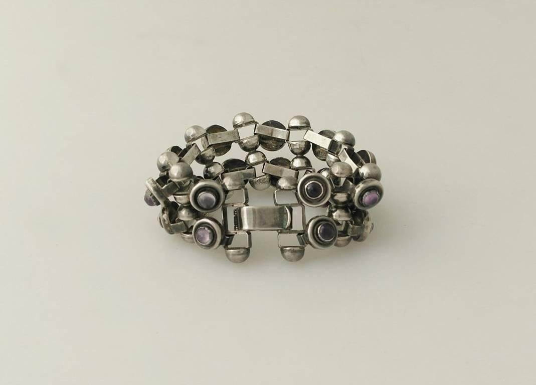 Women's Taxco Sterling Silver & Amethyst Bracelet a la Fred Davis For Sale