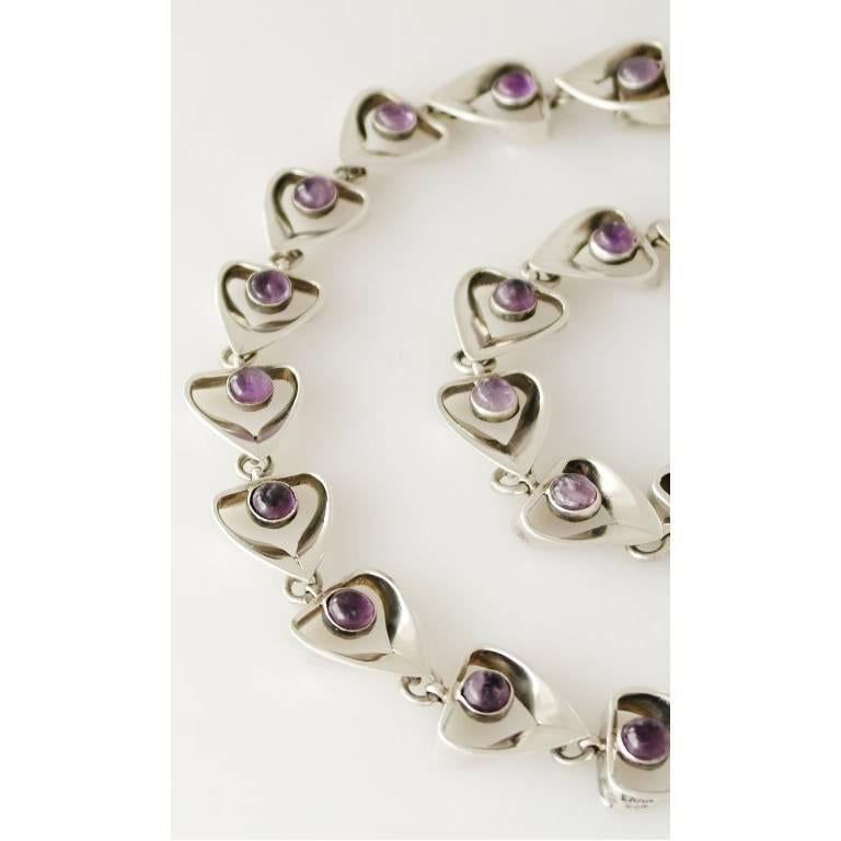 Emma Melendez Taxco Sterling Silver & Amethyst Parure 1960 In Excellent Condition For Sale In New York, NY