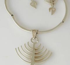 Los Castillo Taxco Sterling Silver Skeletal Fish Necklace & Earrings