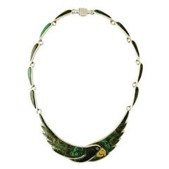 Emilia Castillo Taxco Sterling Silver & Stone Inlay Parrot Necklace