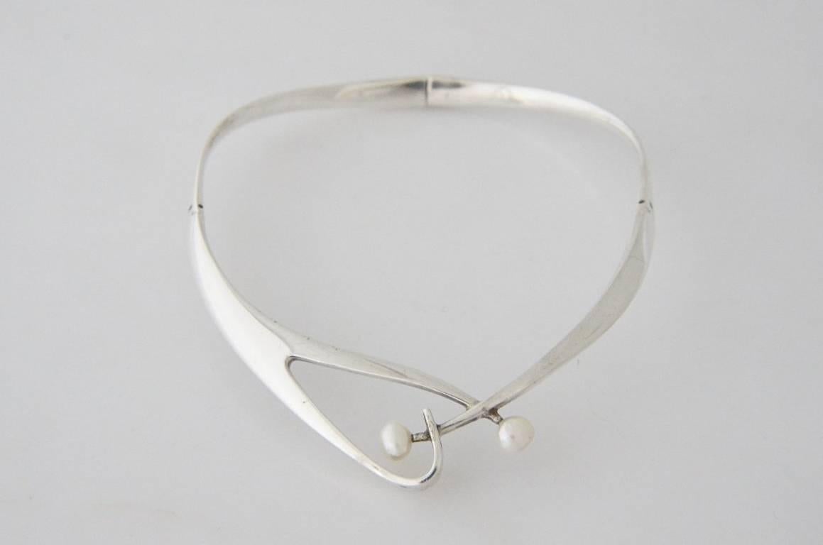 Sigi Pineda Necklace Taxco Sterling Silver Pearl 1960 In Excellent Condition For Sale In New York, NY
