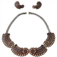 Margot de Taxco Sterling Silver Enamel Necklace and Earrings