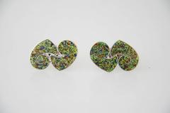 Margot de Taxco Sterling Silver Rare Confetti Enamel Cufflinks 1940