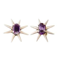 Vintage Salvador Teran Amethyst Sterling Silver Rare Starburst Motif Earrings