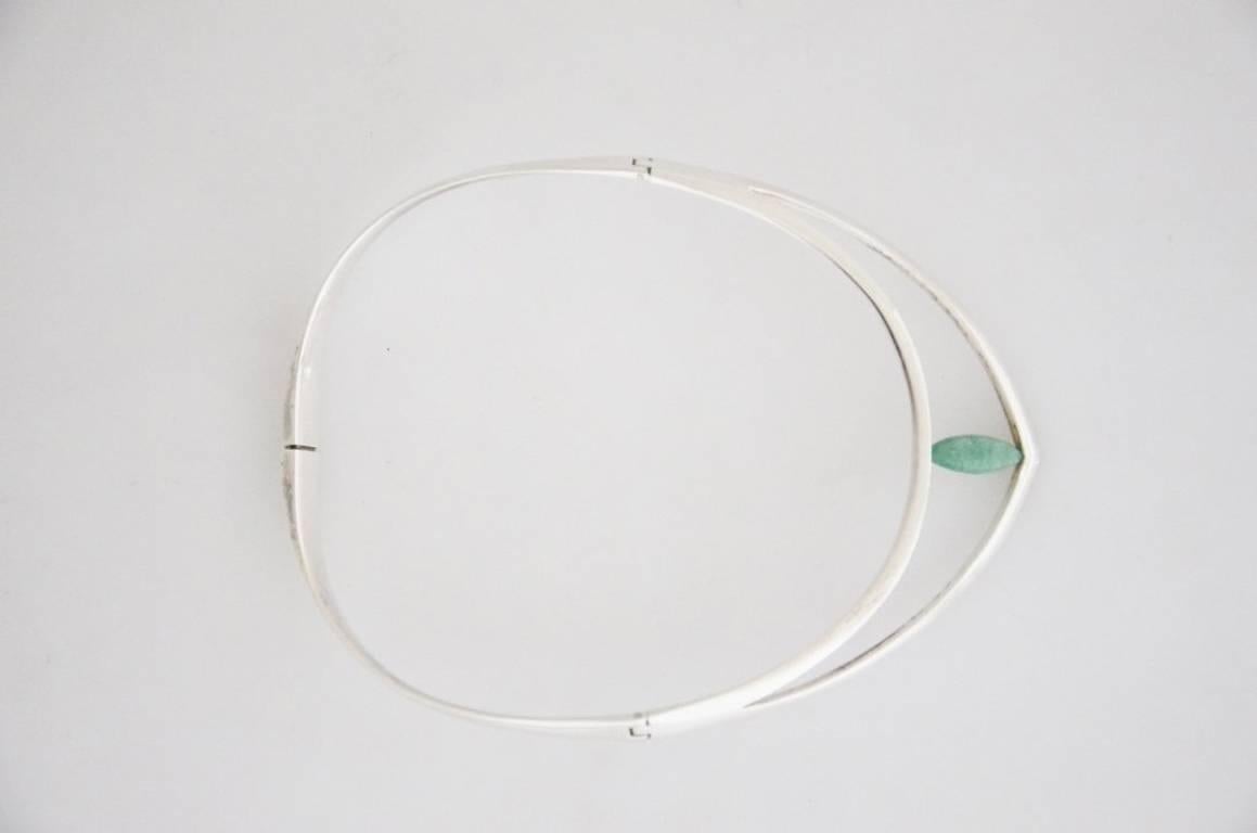 Sigi Pineda Sterling Silver Jadeite Necklace 1950s In Excellent Condition For Sale In New York, NY