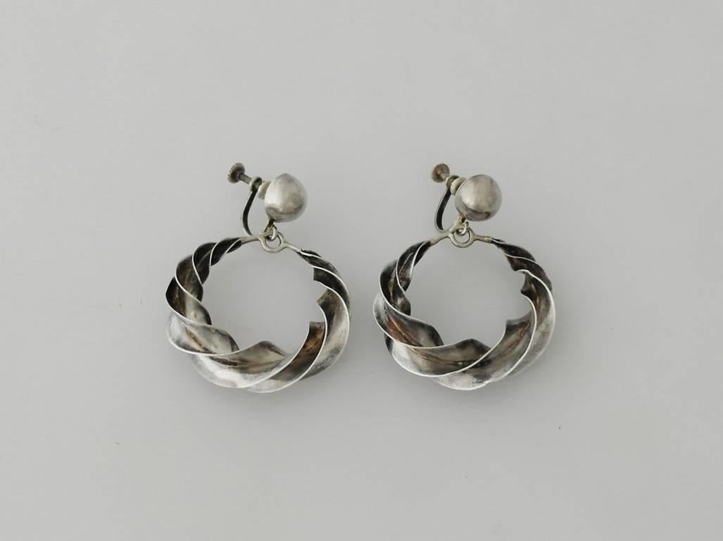 William Spratling Sterling Silver Earrings In Excellent Condition For Sale In New York, NY