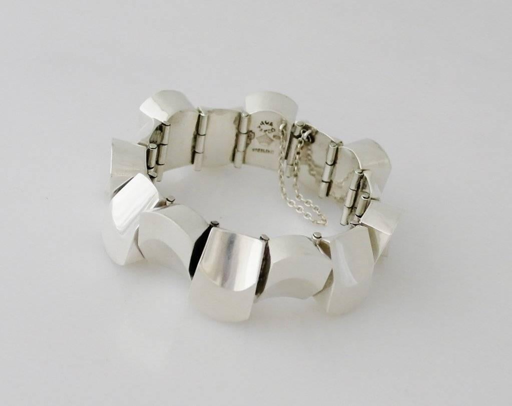 Women's or Men's 1960s Antonio Pineda Iconic .970 Silver Modernist Bracelet  For Sale
