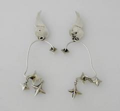Hubert Harmon Taxco Sterling Silver Wings and Stars Wrap Around Earrings