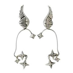 Vintage Hubert Harmon Taxco Sterling Silver Wings and Stars Wrap Around Earrings