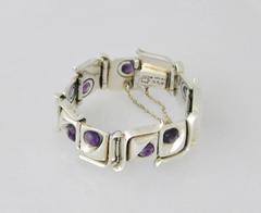 Modernist Taxco .970 Amethyst Silver Necklace Bracelet and Earring Set