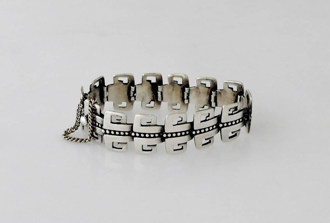 Margot de Taxco Sterling Silver Bracelet Double Greek Key Motif For Sale 1