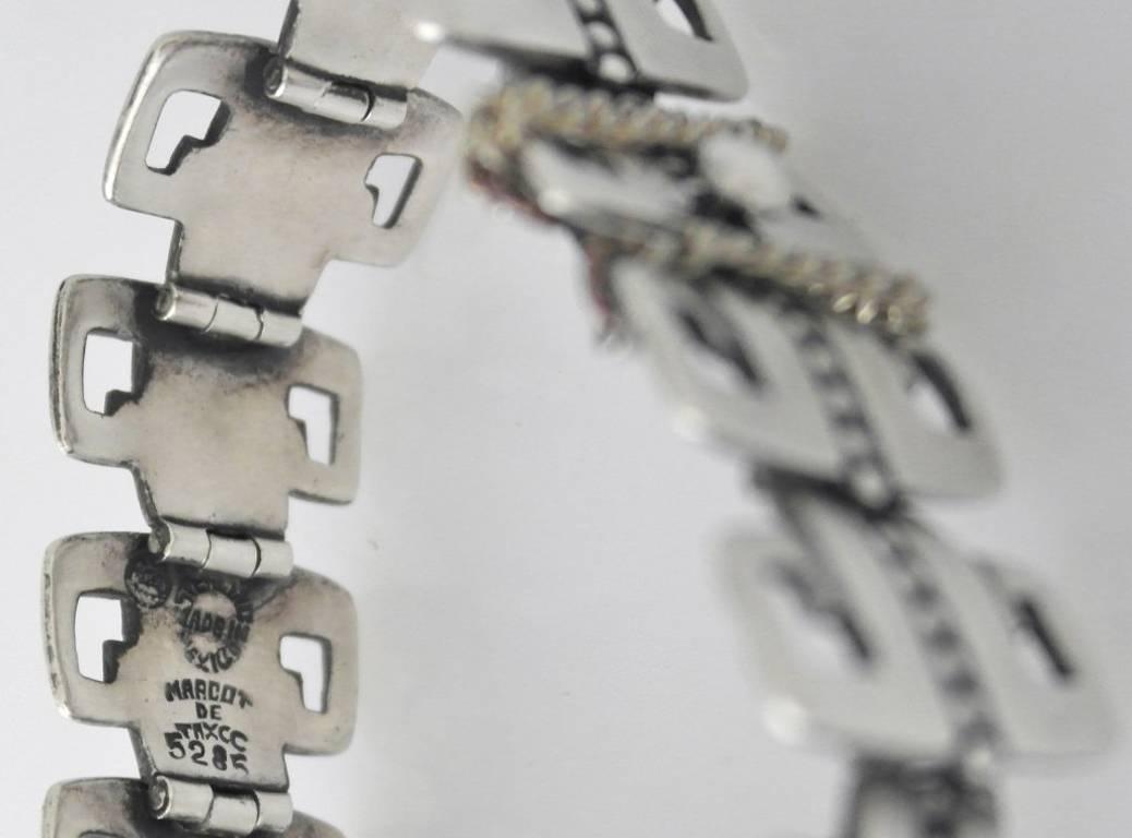 Women's Margot de Taxco Sterling Silver Bracelet Double Greek Key Motif For Sale