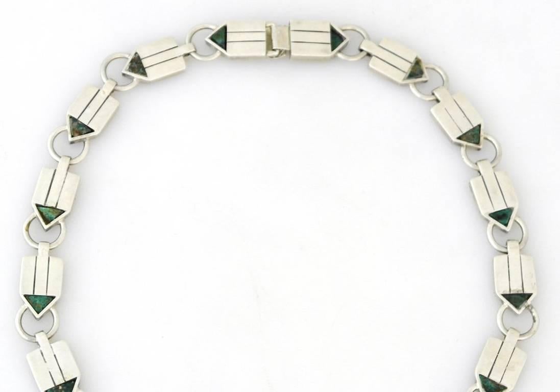 RARE MUSEUM QUALITY Spratling Azur Malachite Sterling Silver Necklace 1950 In Excellent Condition For Sale In New York, NY