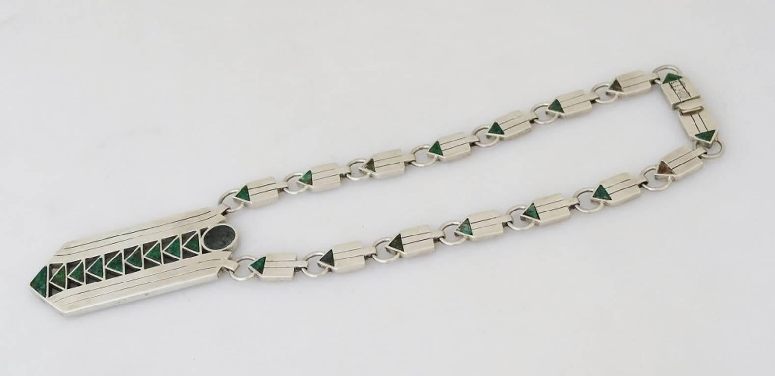 RARE MUSEUM QUALITY Spratling Azur Malachite Sterling Silver Necklace 1950 For Sale 1
