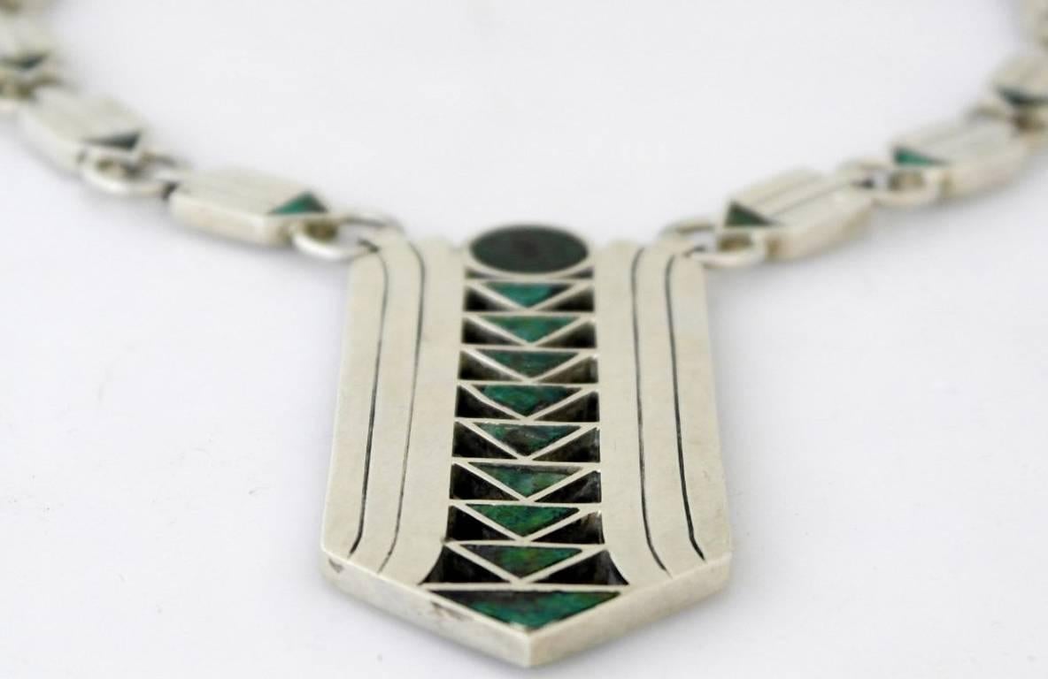 RARE MUSEUM QUALITY Spratling Azur Malachite Sterling Silver Necklace 1950 For Sale 3