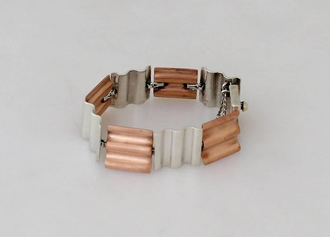 Women's Antonio Pineda Copper .970 Silver Wafer Link Bracelet Industrial Appeal For Sale