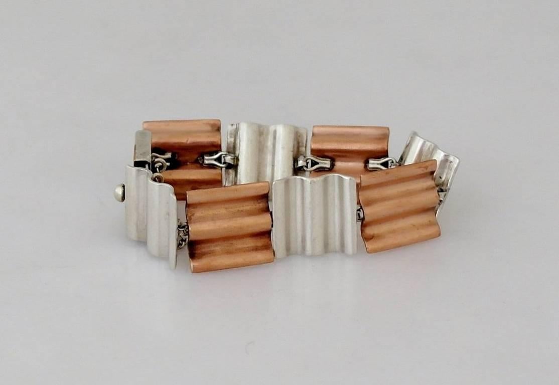 Antonio Pineda Copper .970 Silver Wafer Link Bracelet Industrial Appeal In Excellent Condition For Sale In New York, NY
