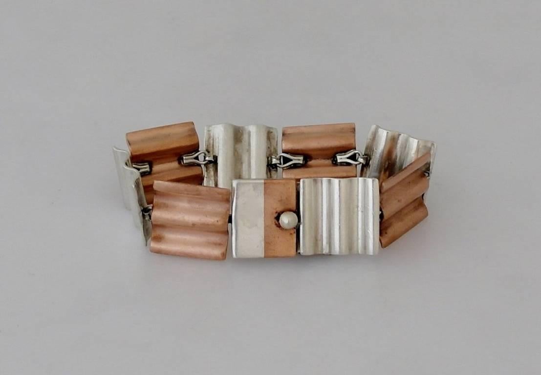 Antonio Pineda Copper .970 Silver Wafer Link Bracelet Industrial Appeal For Sale 2