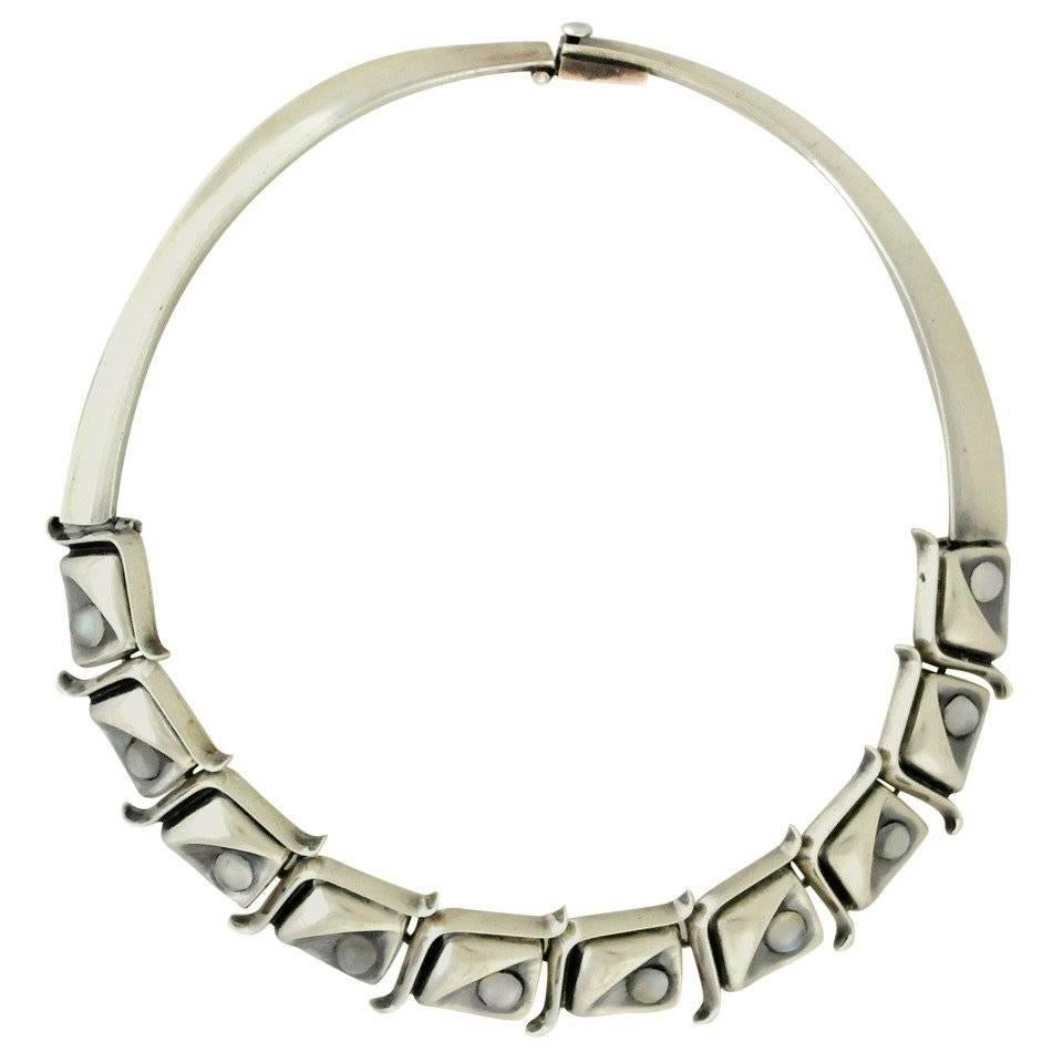 Antonio Pineda .970 Silver & Moonstone Necklace For Sale