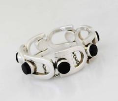MODERNIST 1960 Antonio Pineda .970 Silber Onyx-Armband mit U-förmigen Gliedern