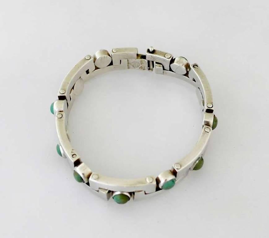 SUPERB Antonio Pineda .970 Silver & Turquoise Modernist Bracelet 1960 For Sale 1
