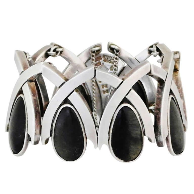 Antonio Pineda .970 Silver & Onyx Modernist Bracelet For Sale