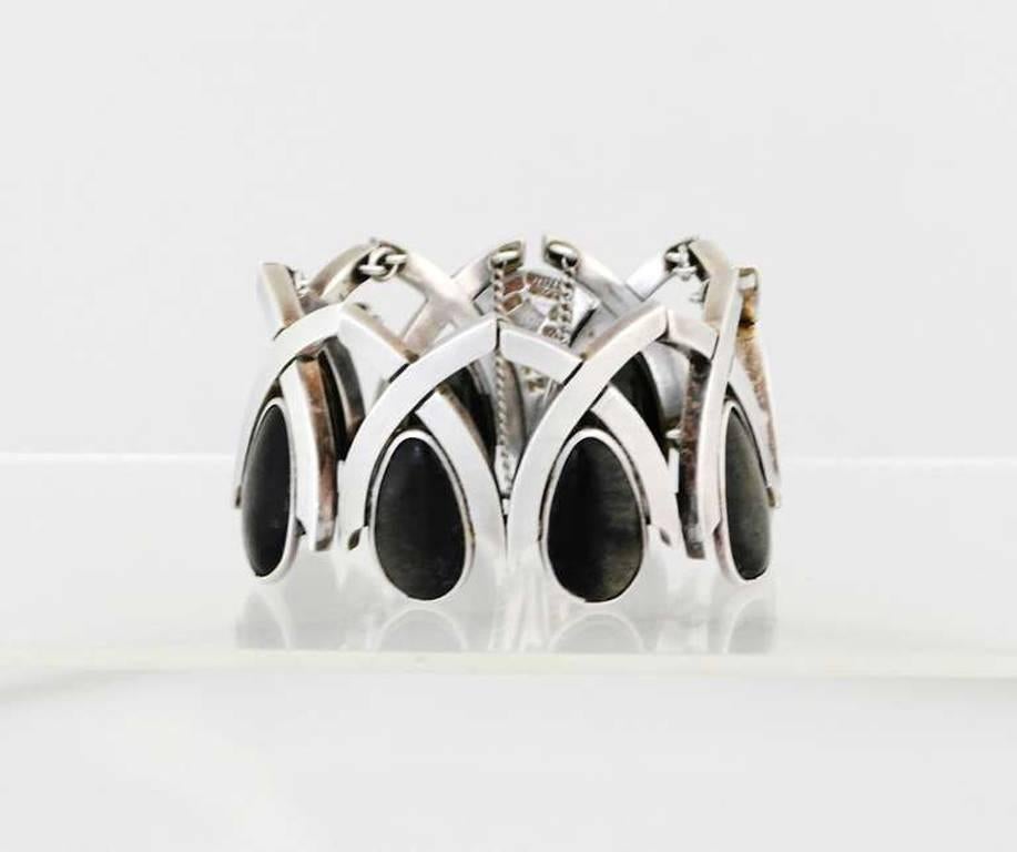 Antonio Pineda .970 Silver & Onyx Modernist Bracelet For Sale 2