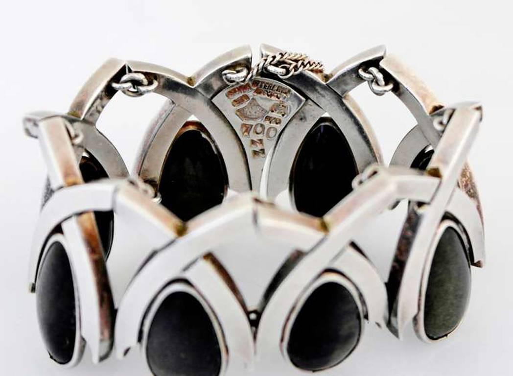 Antonio Pineda .970 Silver & Onyx Modernist Bracelet For Sale 1