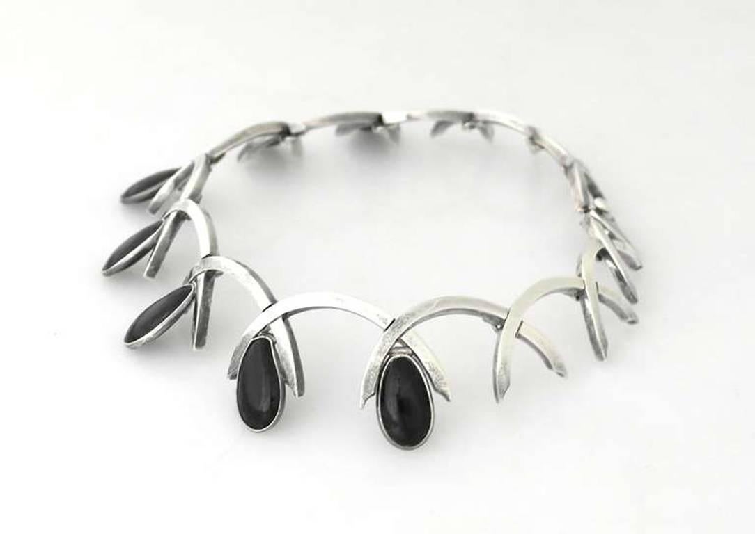 Women's Antonio Pineda Onyx .970 Silver Necklace For Sale