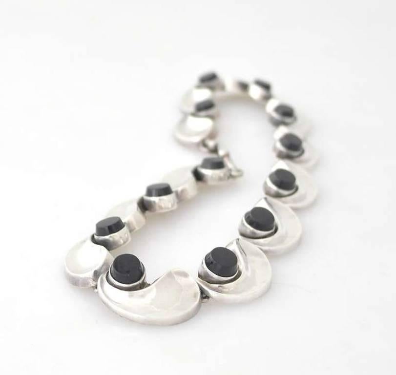 Antonio Pineda .970 Onyx and Silver Necklace For Sale 1