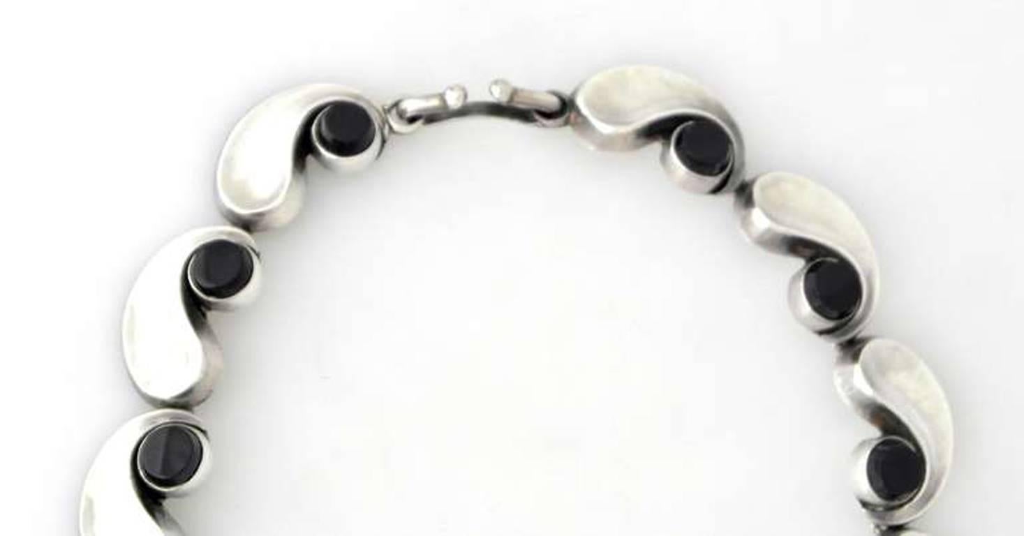Antonio Pineda .970 Onyx and Silver Necklace For Sale 3