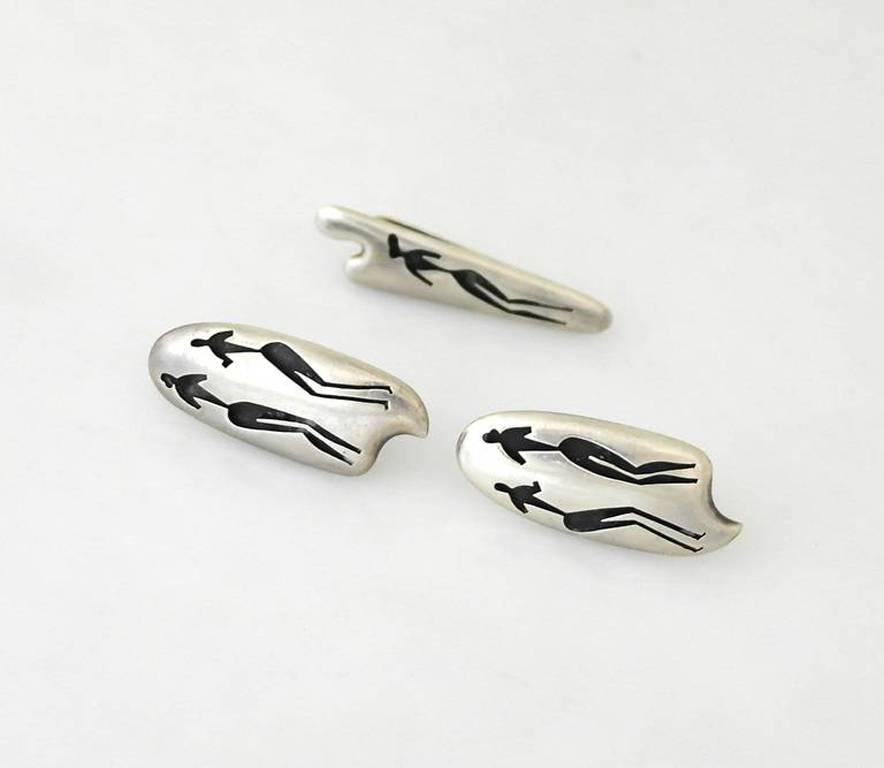 Antonio Pineda Sterling Silver Cufflinks and Tie Clip For Sale 2