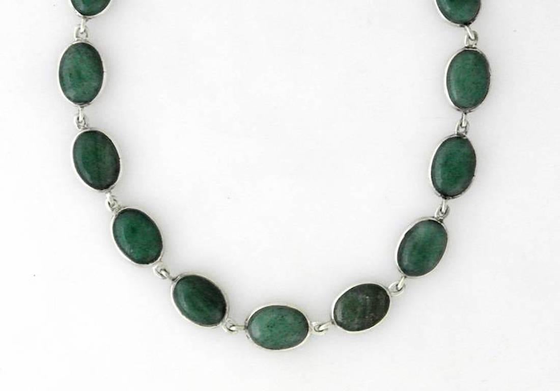 Antonio Pineda .970 Silver Jadite Necklace 1960 In Excellent Condition For Sale In New York, NY