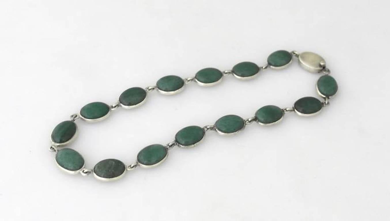 Women's Antonio Pineda .970 Silver Jadite Necklace 1960 For Sale
